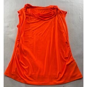 Women’s Neon Orange Draped Neck Sleeveless Blouse Ruched Side Stretch 1X